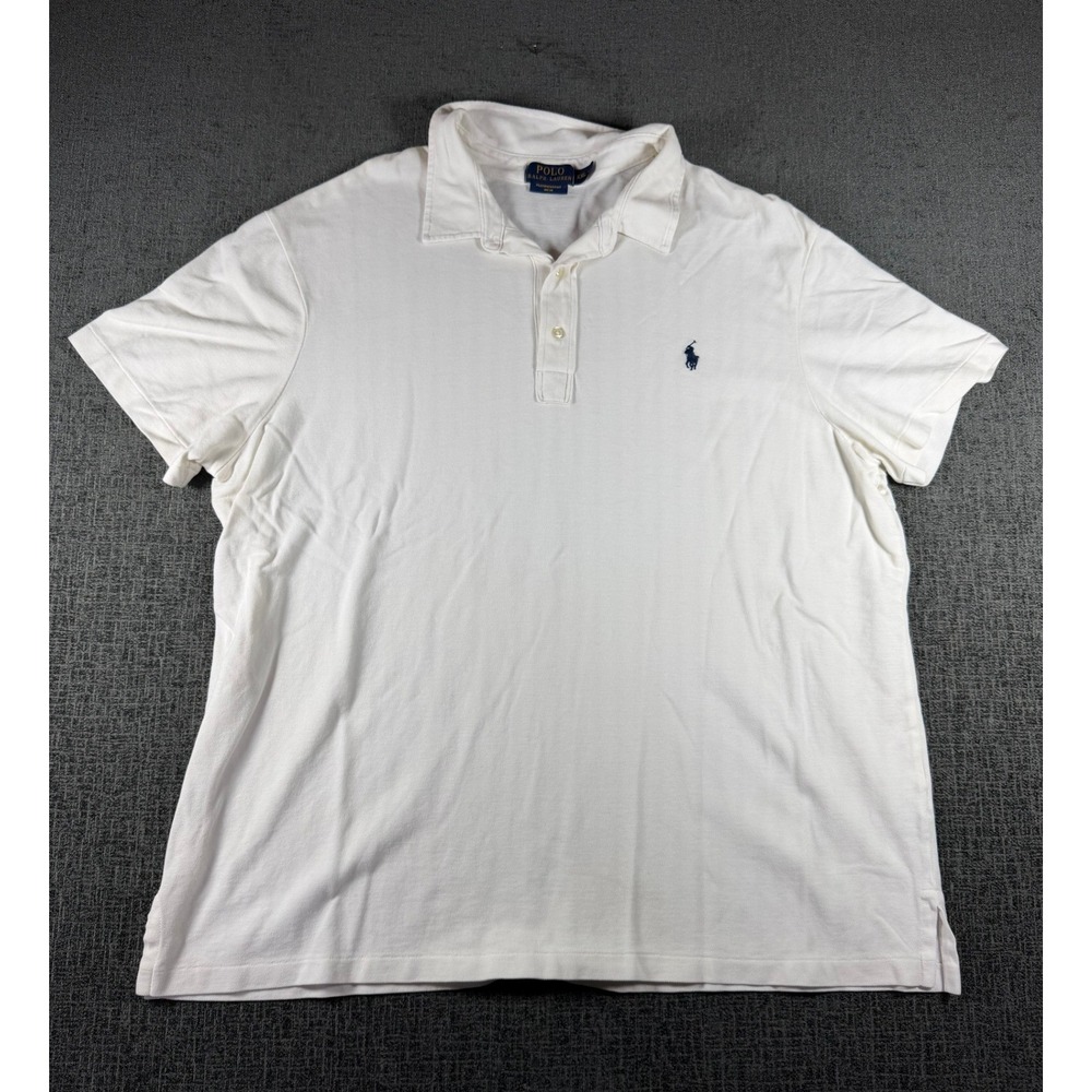 Polo Ralph Lauren Mens XXL White Featherweight Mesh Short Sleeve Polo Shirt